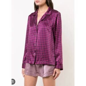 Fleur Du Mal Houndstooth Patterned Button Down Top Womens Small Violet